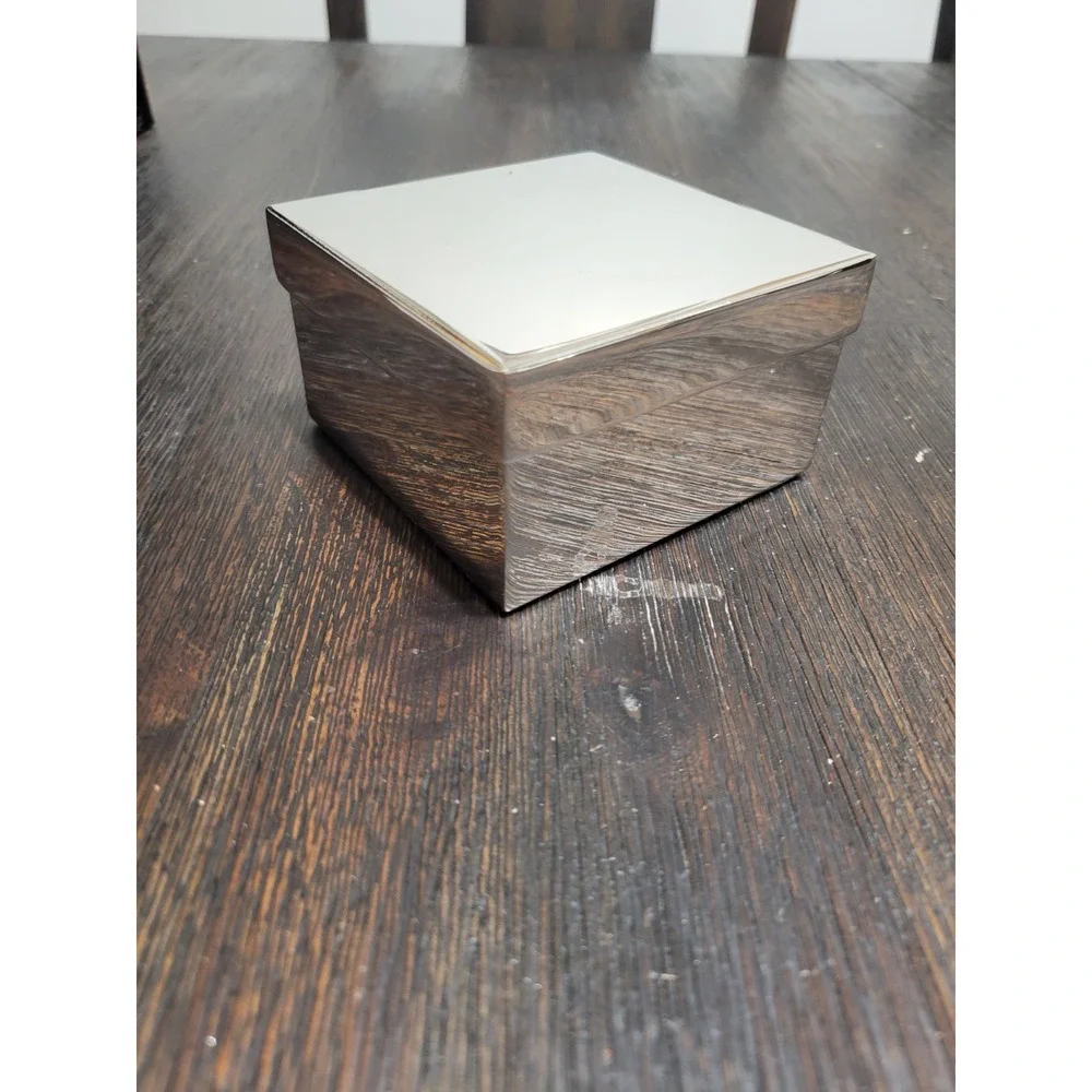 Silver Plated  Jewelry Trinket Square Box With Lid Grey velvet lined‎